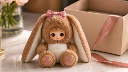 Custom plush doll from photo emerging from a premium gift box, a personalized keepsake gift for the person who has everything