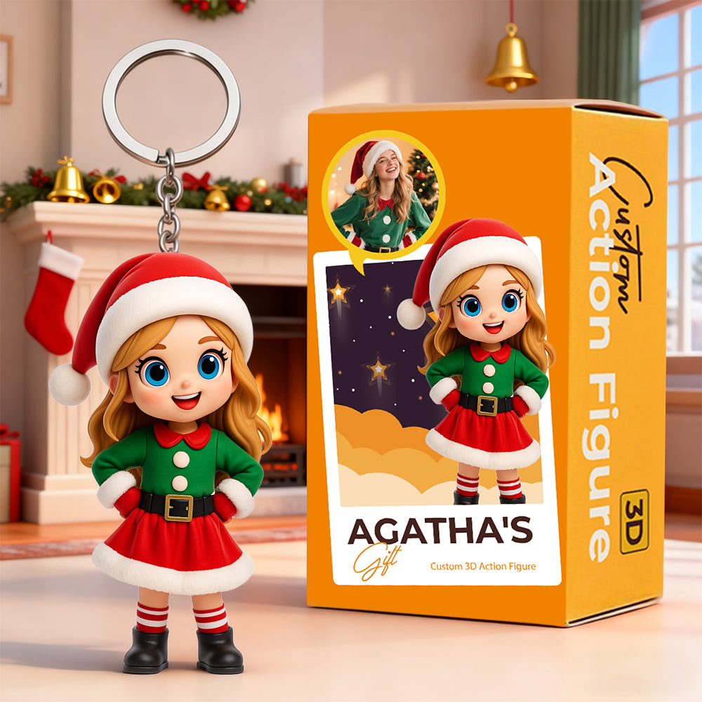 Custom 3D Keychain Figure from Your Photo Personalized Mini Doll Christmas Gift for Couples Family Friends