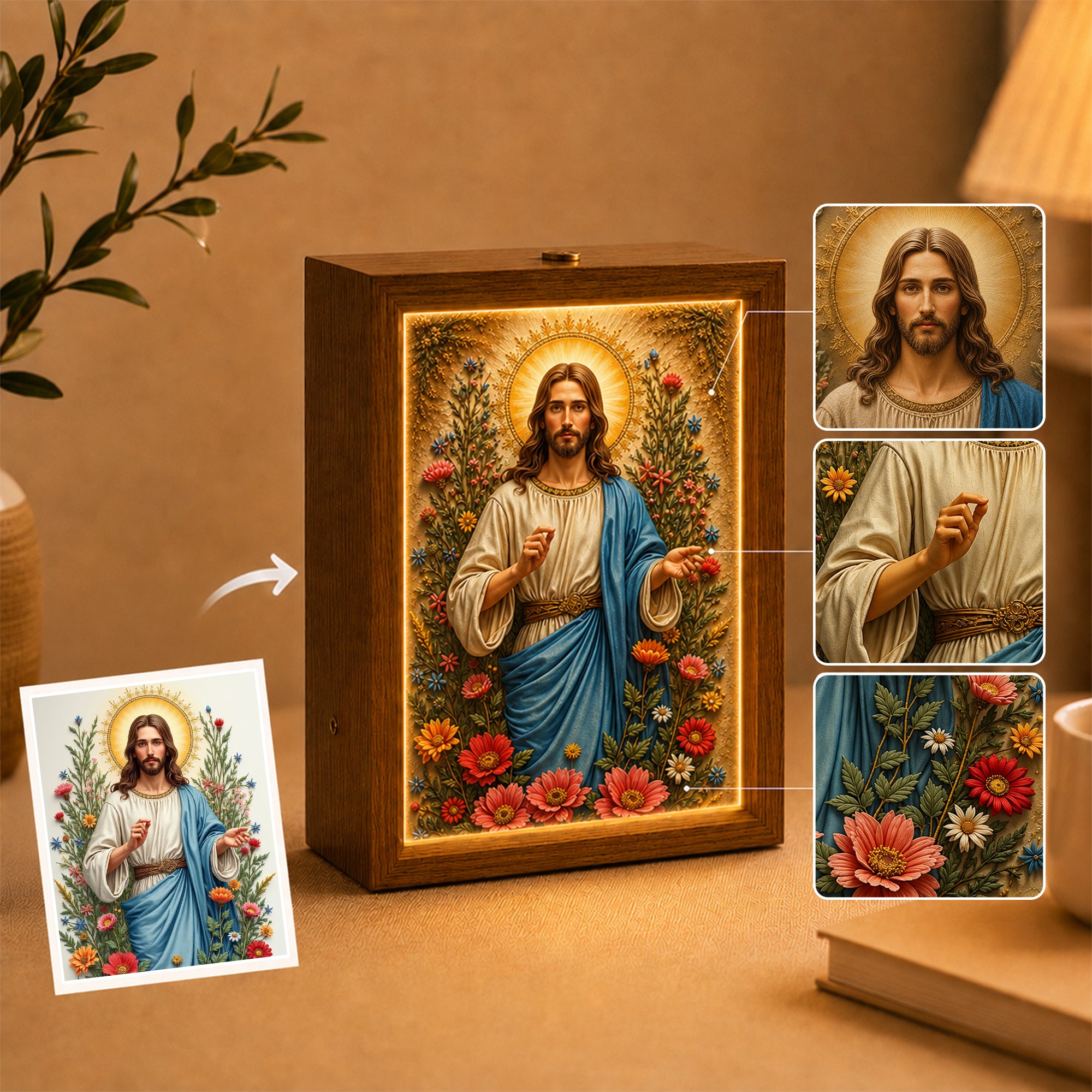Custom 3D Embossed Relief Photo Frame - Oil Painting Lightbox Portrait