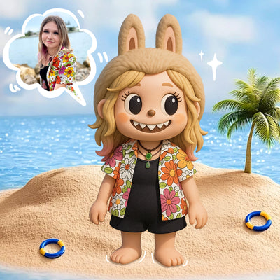 Cute Bunny Girl 3D Cartoon Figure with Colorful Floral Summer Outfit