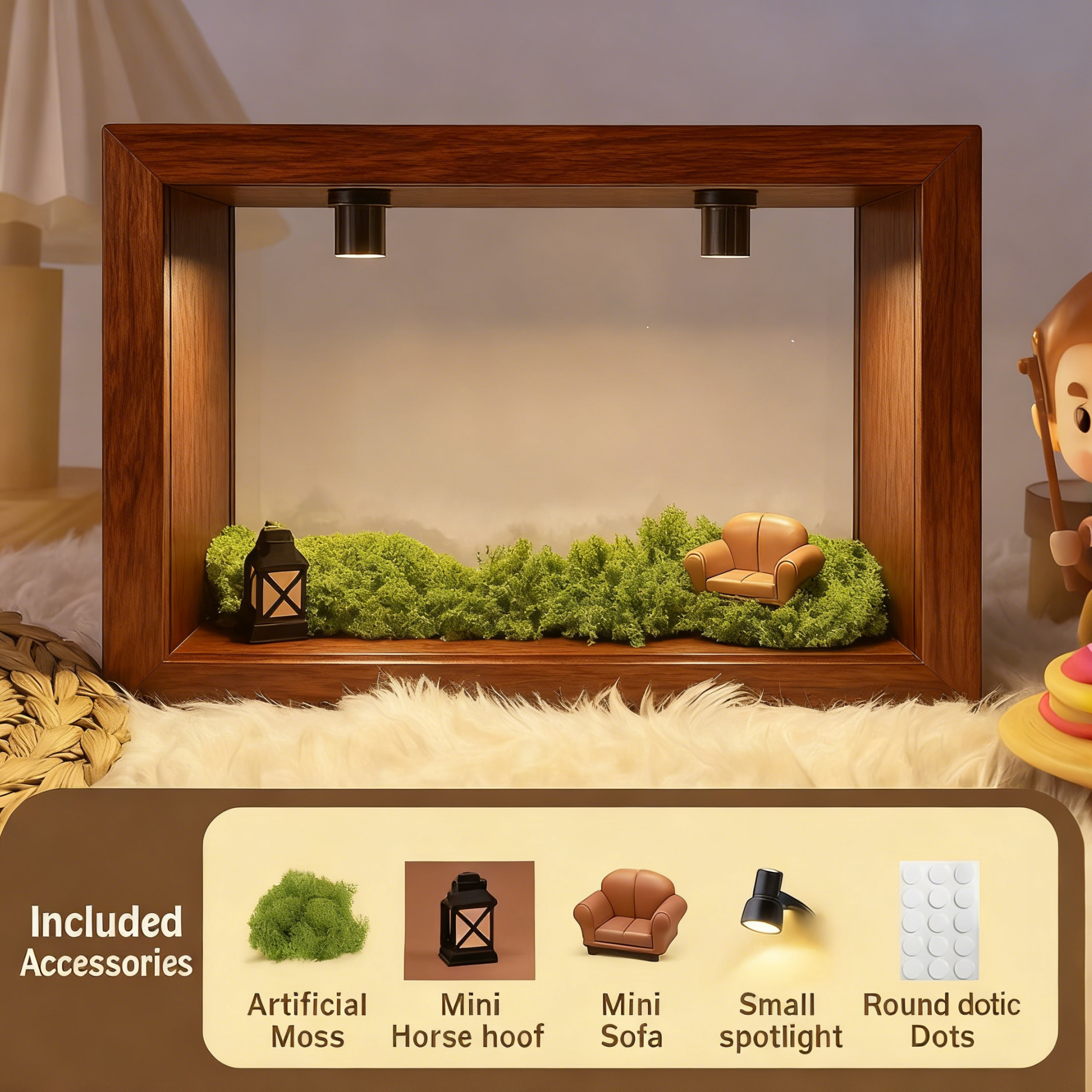 Custom Miniature Diorama Walnut Shadow Box with LED Light | DIY Desktop Decor Gift