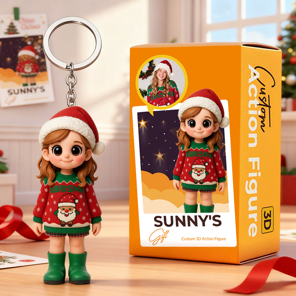 Personalized 3D Keychain Figure from Photo Mini Doll Unique Christmas Gift for Him Her Kids