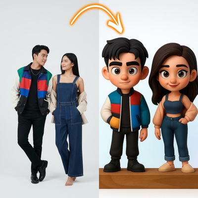 Custom Street Fashion Couple 3D Figurines - Personalized Chibi Style Dolls from Photo