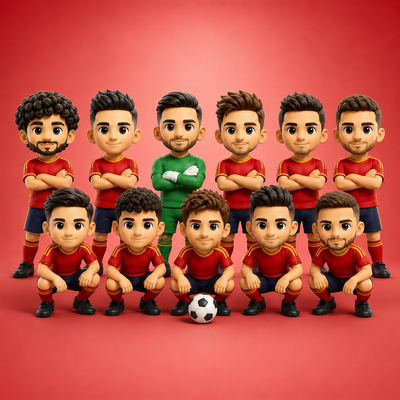 Figurines für eigene WM-Mannschaften – personalisiertes Chibi-Fußballteam mit 11 Spielern