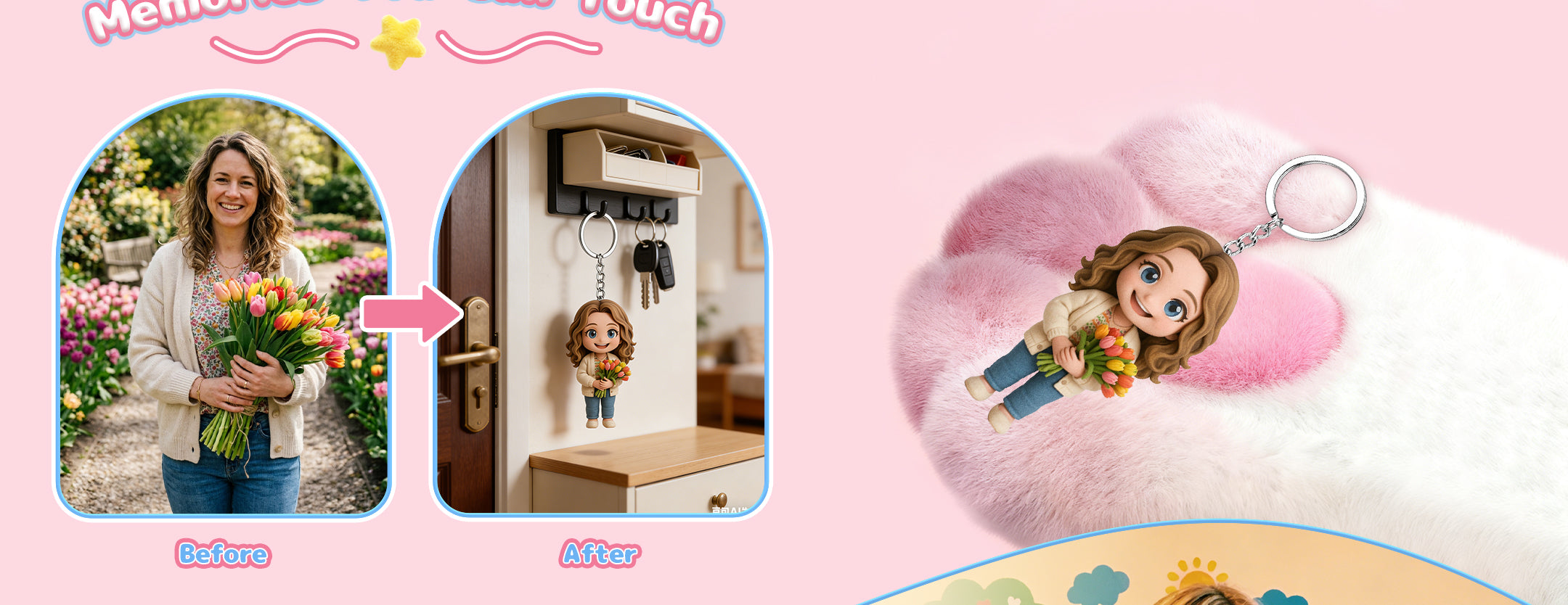 Hand holding a high quality resin custom 3D photo keychain