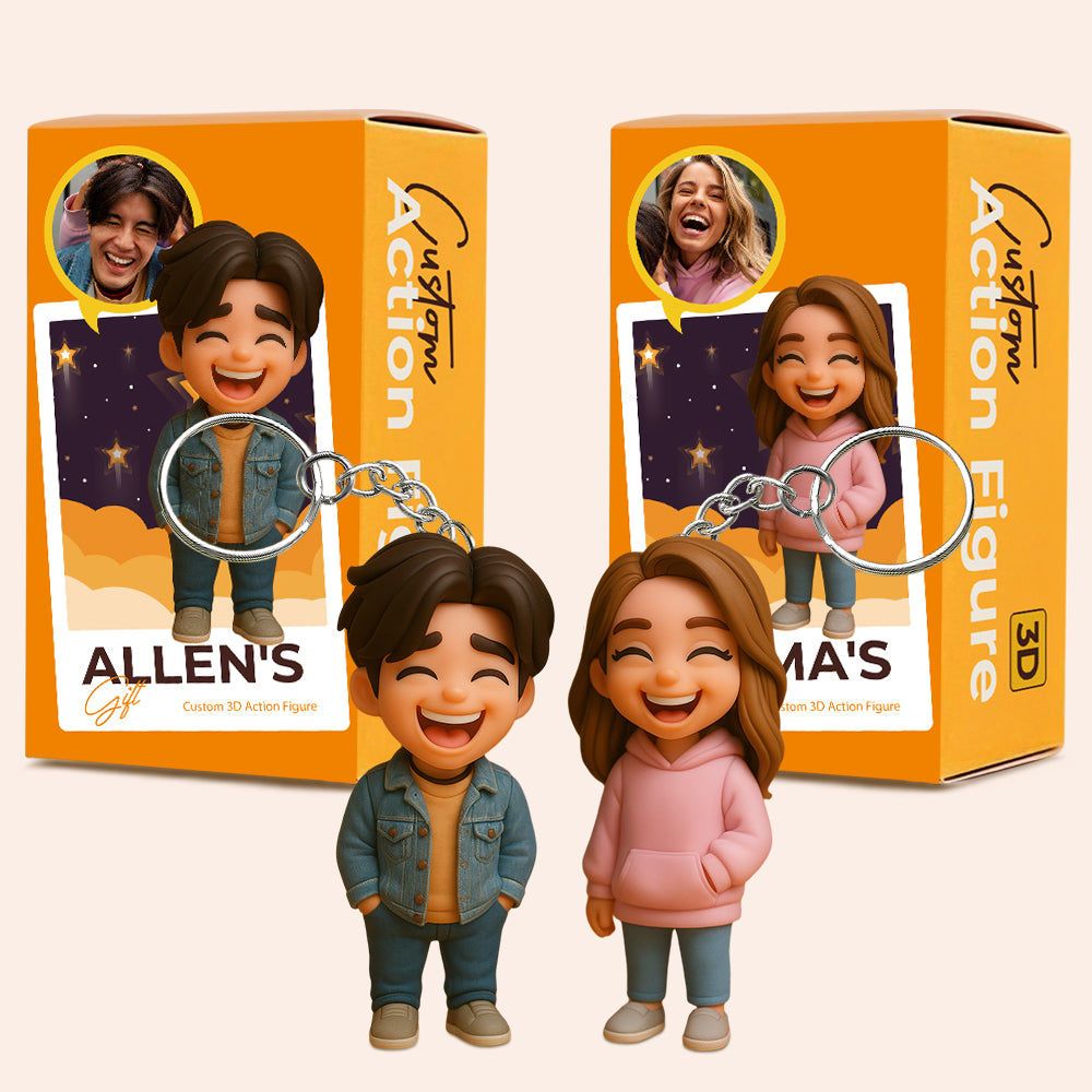 Custom Made Couple Portrait 3D Keychain Romantic Double Figurine Souvenir