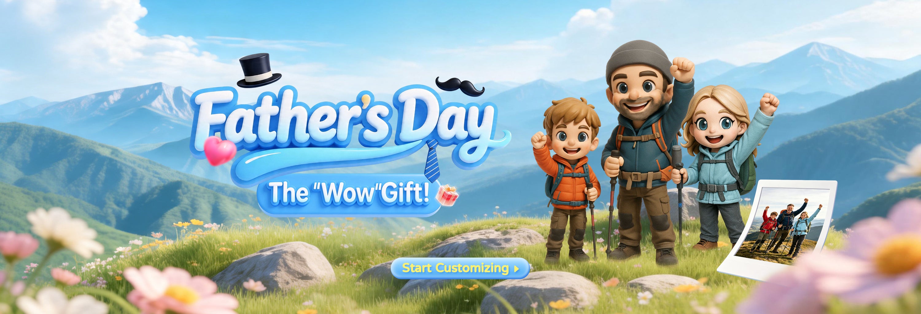 A promotional banner for the SnapFig Father's Day sale featuring custom 3D resin figurines and blind box gifts.