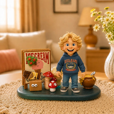 Detailed view of the Ice Cream diorama theme featuring pastel color tones, tiny dessert items, and soft nostalgic styling.
