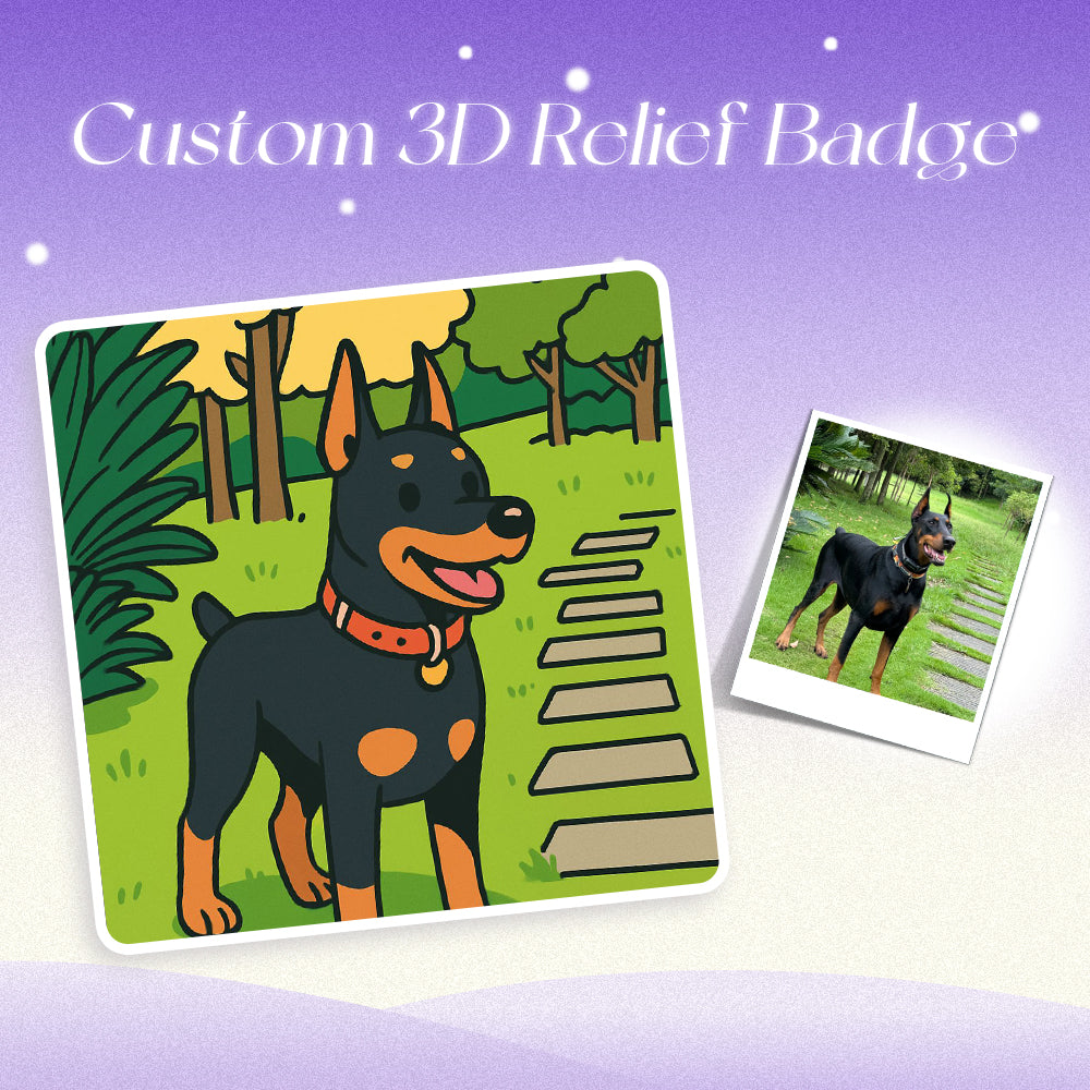 Adorable personalized pet photo turned into a 3D relief fridge magnet
