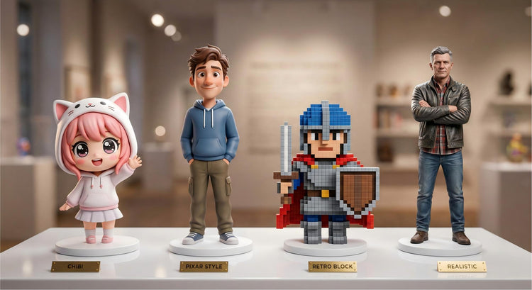 Comparison of four custom 3D figurine styles by SnapFig
