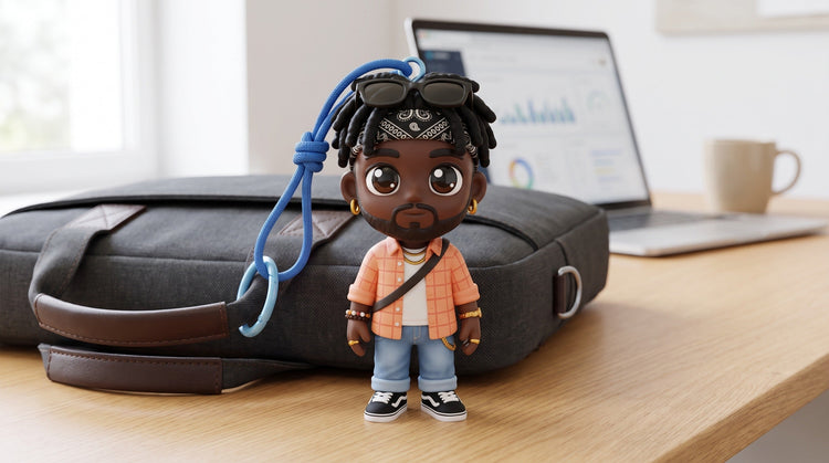 Custom 3D printed employee appreciation gifts, a row of individually crafted figurine keychains from a corporate team order