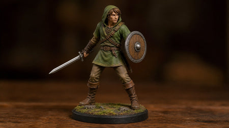 Custom 3D printed Legend of Zelda hero figurine handcrafted from a photo, displayed on a desk as a personalized gaming gift