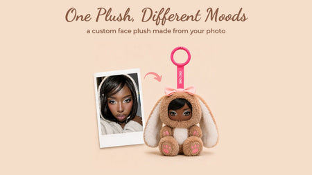 SnapFig replaceable face doll, a custom face plush keychain with a hand-finished resin face made from a photo