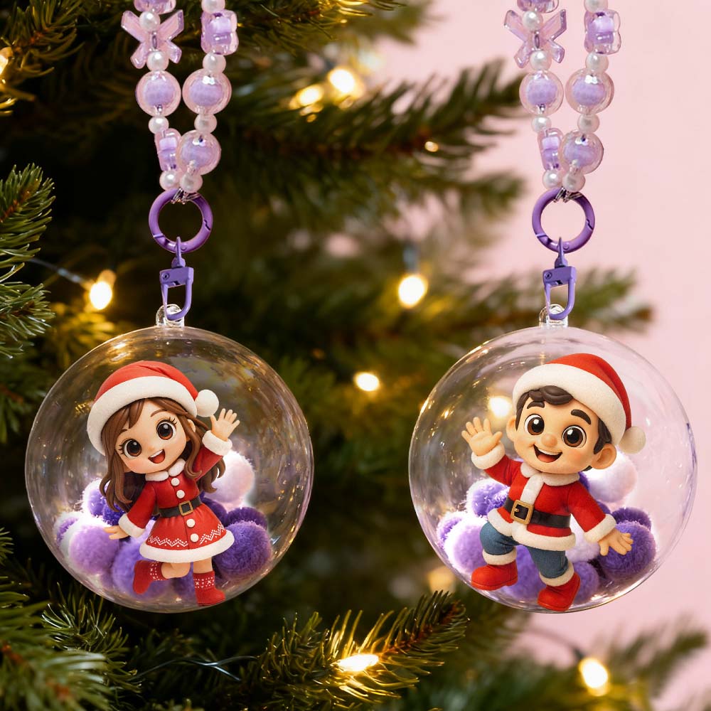 Custom 3D Mini Figure from Photo Christmas Ornament Personalized Transparent Hanging Ball Decoration for Christmas Tree