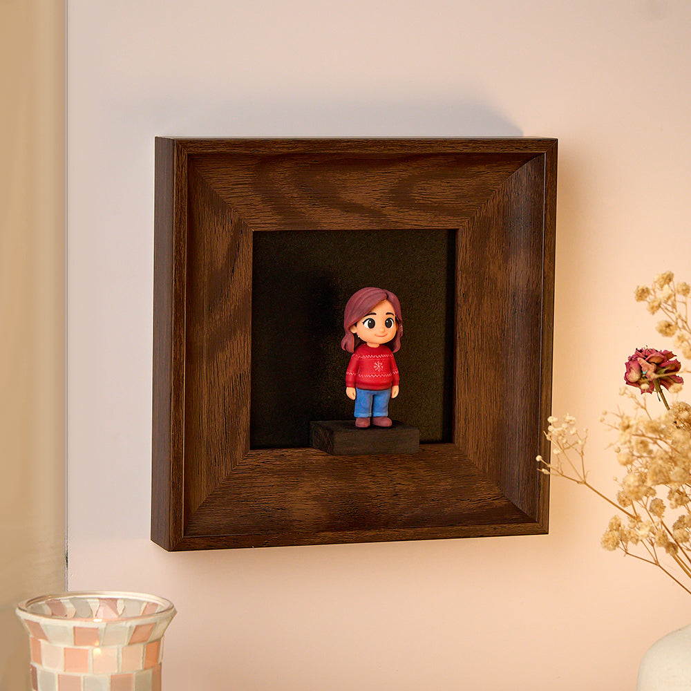 Memorial Photo to 3D Figurine in Wooden Frame Unique Custom Gift Decor Christmas Present