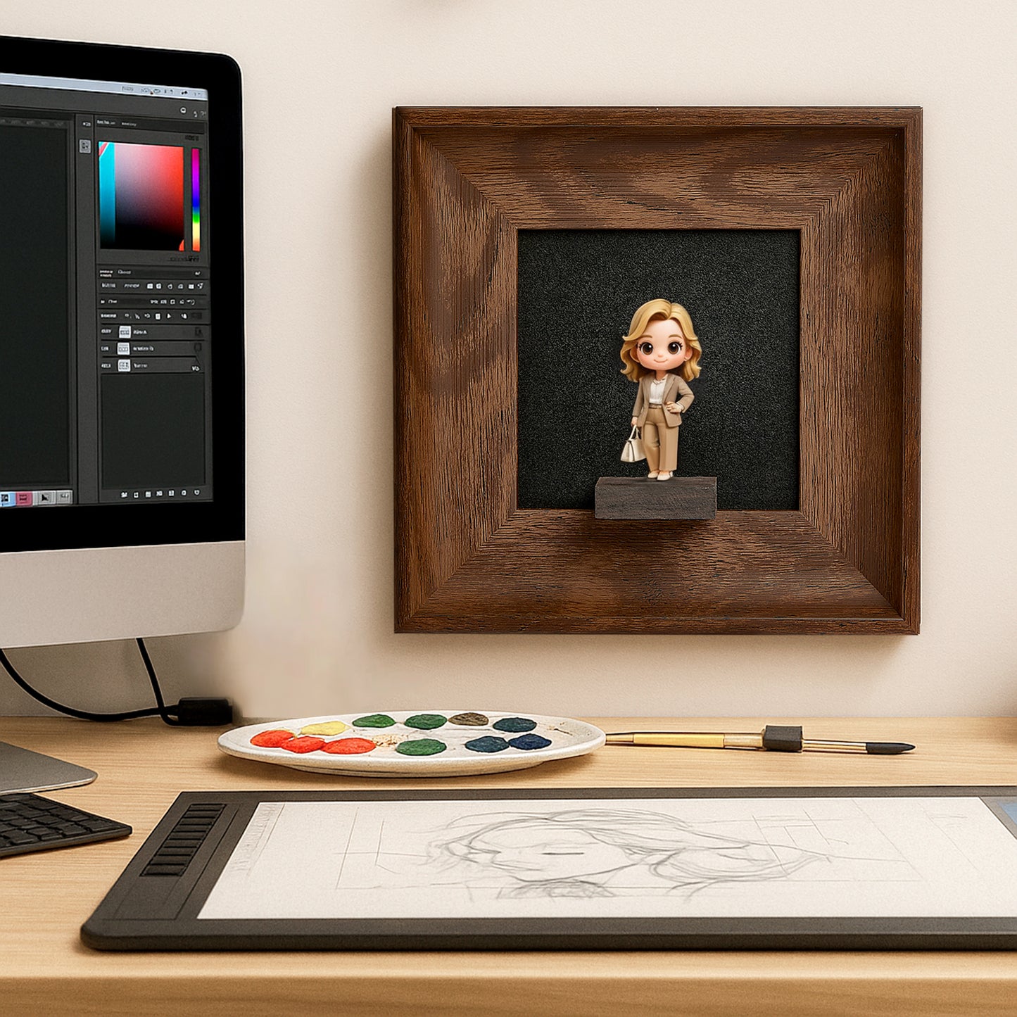 Memorial Photo to 3D Figurine in Wooden Frame Unique Custom Gift Decor Christmas Present