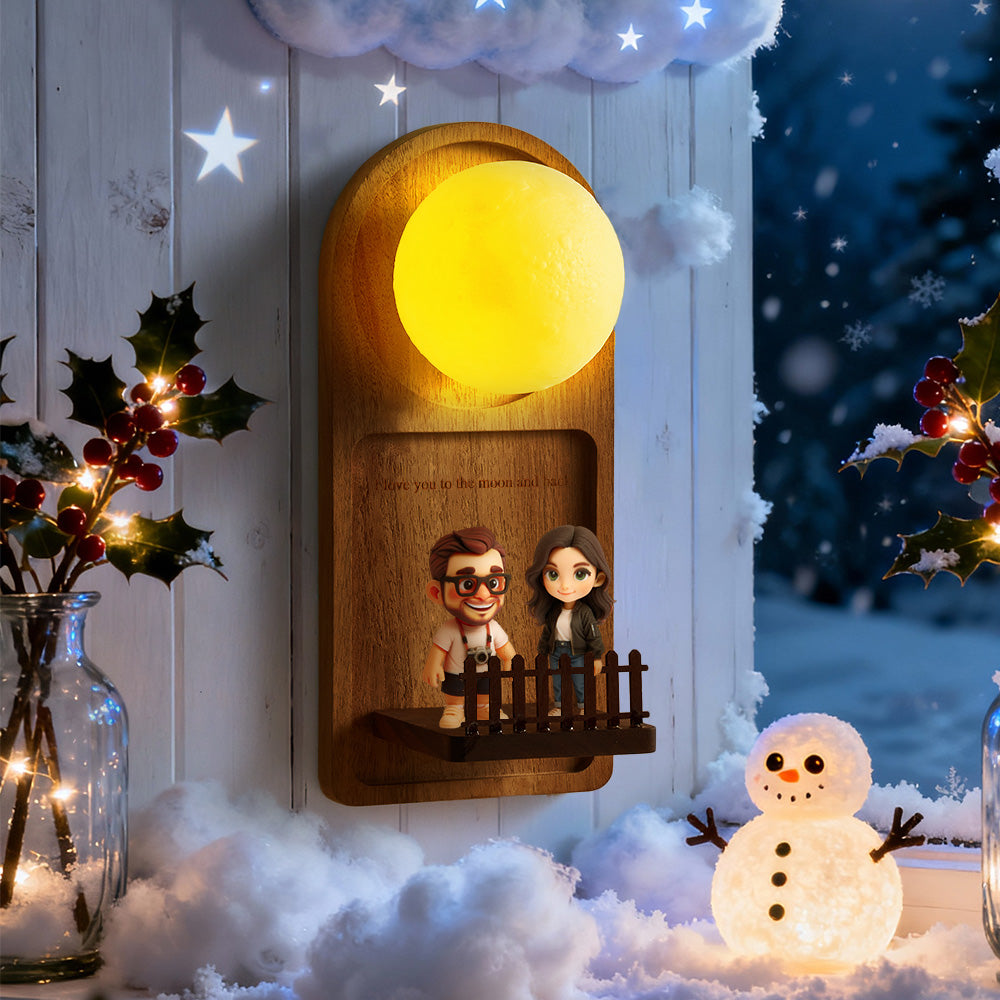 Personalized 3D Mini Doll Cartoon Wall Lamp Custom Figurine Night Light with Text, Perfect Gift for Couple or Family Holiday Home Decoration