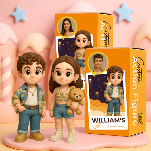 Personalized 3D Duo Figurines Custom Cartoon Style Characters from Photo Unique Gift for Couples Friends or Siblings with Name Box Option