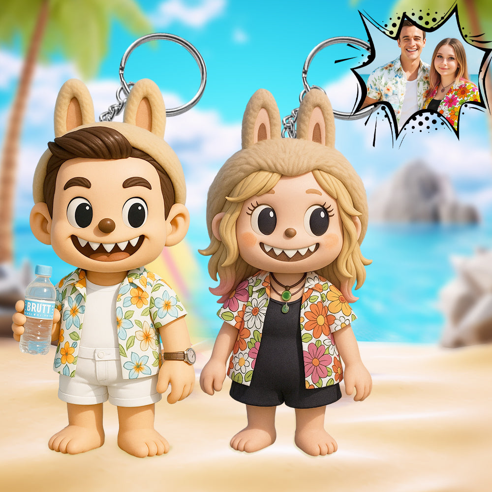 Cute Bunny Girl 3D Cartoon Figure with Colorful Floral Summer Outfit