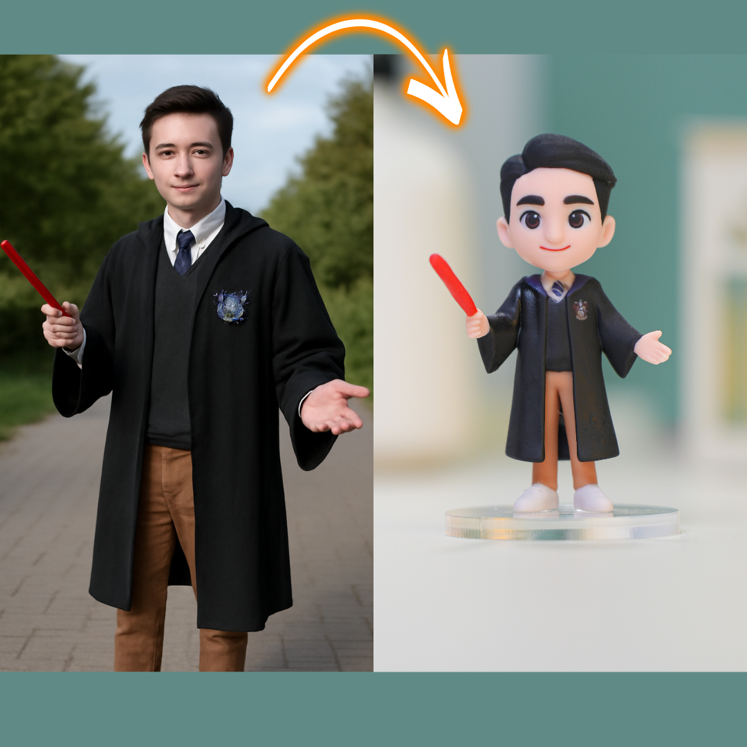 Custom Magic Wizard 3D Figurine - Personalized Cosplay Character Doll from Photo