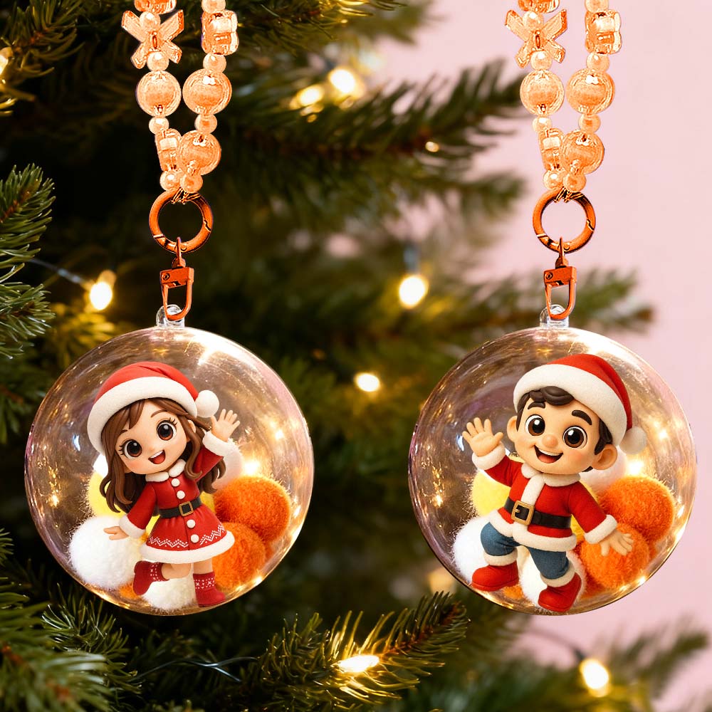 Custom 3D Mini Figure from Photo Christmas Ornament Personalized Transparent Hanging Ball Decoration for Christmas Tree