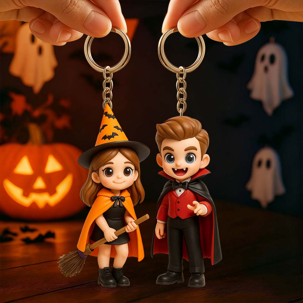 Customizable Figure Keychains Custom 3D Figurine Keychain Halloween Family Costume Accessory