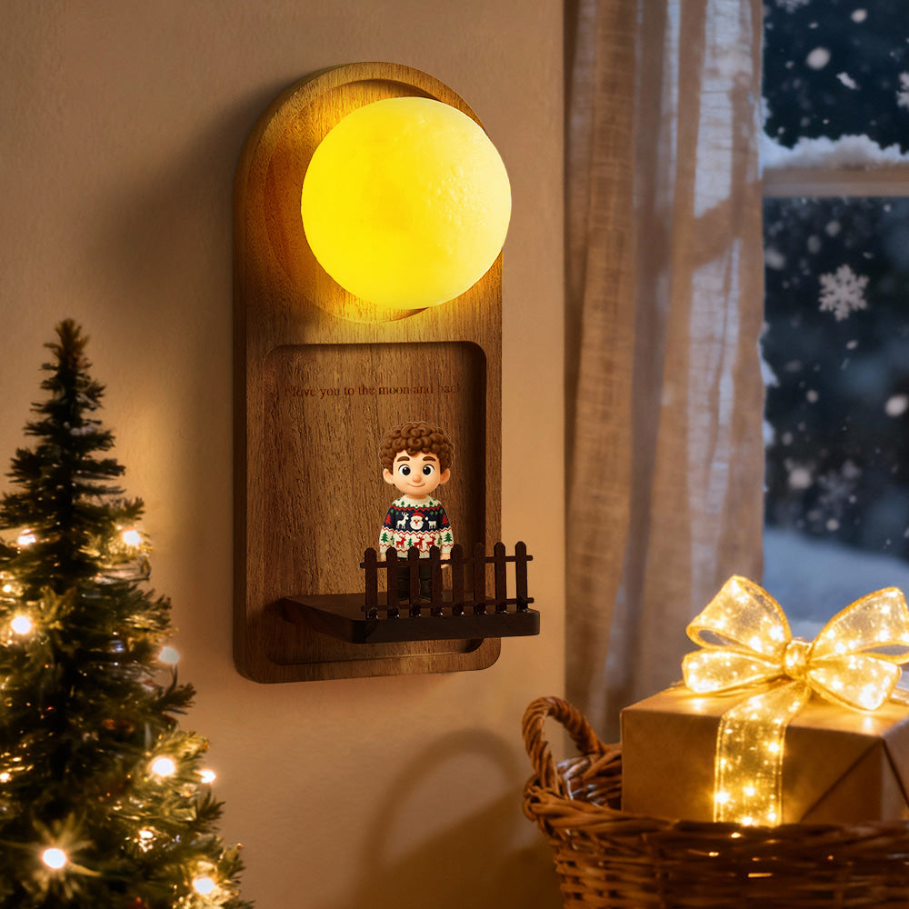 Personalized 3D Mini Doll Cartoon Wall Lamp Custom Figurine Night Light with Text, Perfect Gift for Couple or Family Holiday Home Decoration