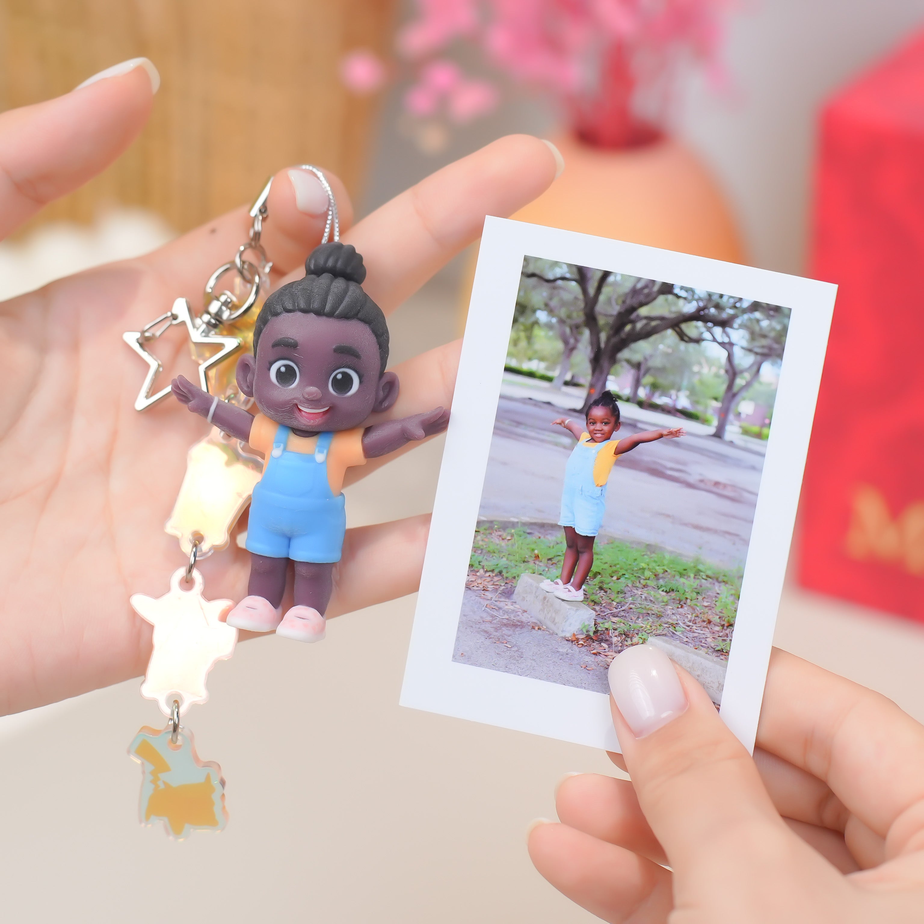 Personalized African American Girl Keychain - Happy Girl Backpack Charm