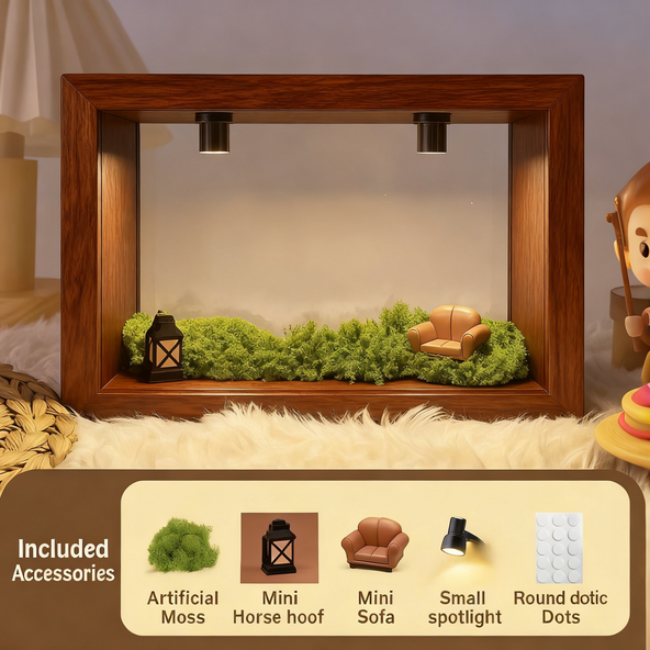 Custom Miniature Diorama Walnut Shadow Box with LED Light | DIY Desktop Decor Gift