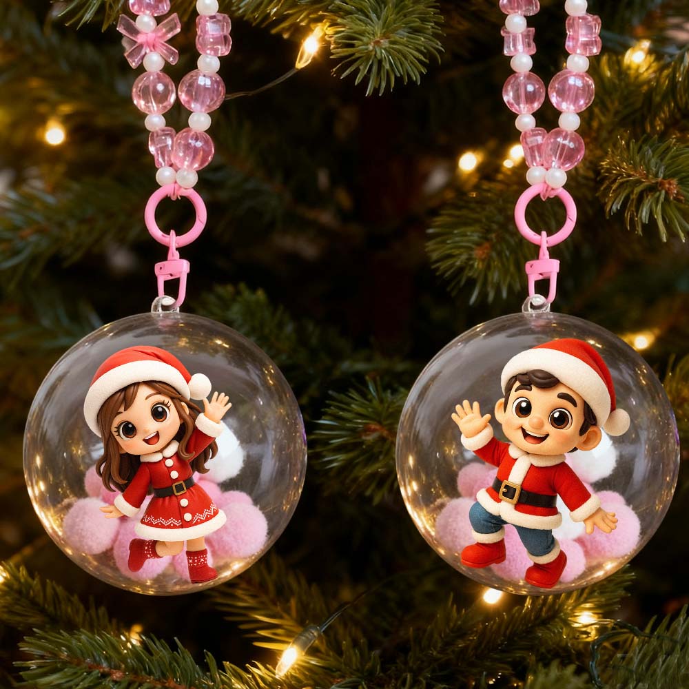Custom 3D Mini Figure from Photo Christmas Ornament Personalized Transparent Hanging Ball Decoration for Christmas Tree