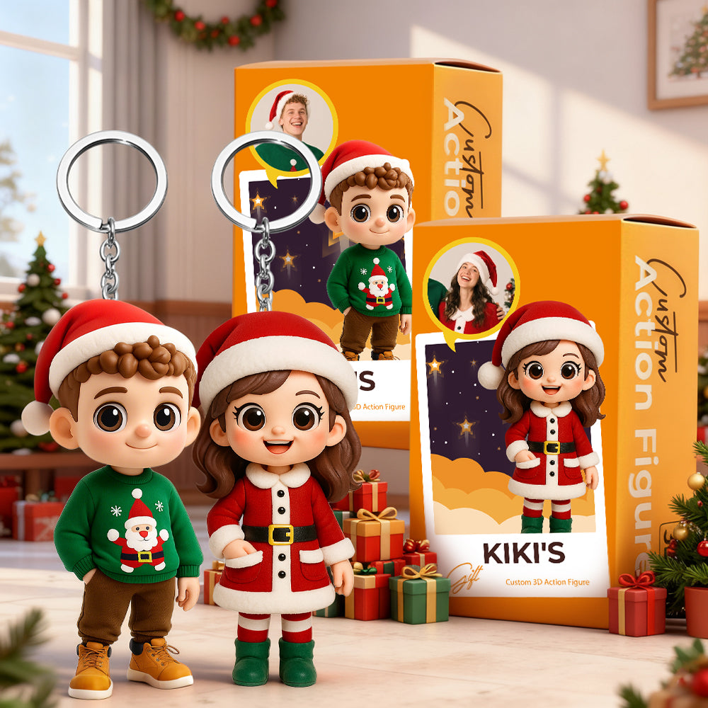 Unique Custom 3D Keychain Figure Personalized Mini Doll Xmas Gift for Husband Wife Children