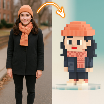 Custom Winter Chic 3D Figurine with Instagram Style Frame - Personalized Beanie Girl Doll