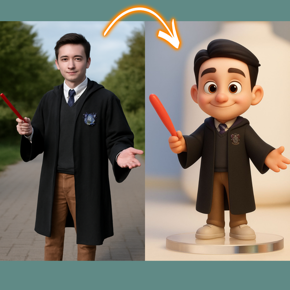 Custom Magic Wizard 3D Figurine - Personalized Cosplay Character Doll from Photo