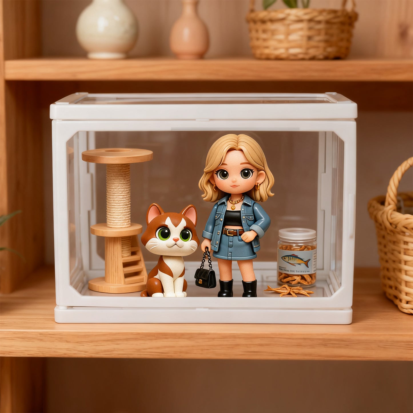 Custom 3D Figurine With Showcase DIY Dollhouse Glass Stable Block Shelf for Kids