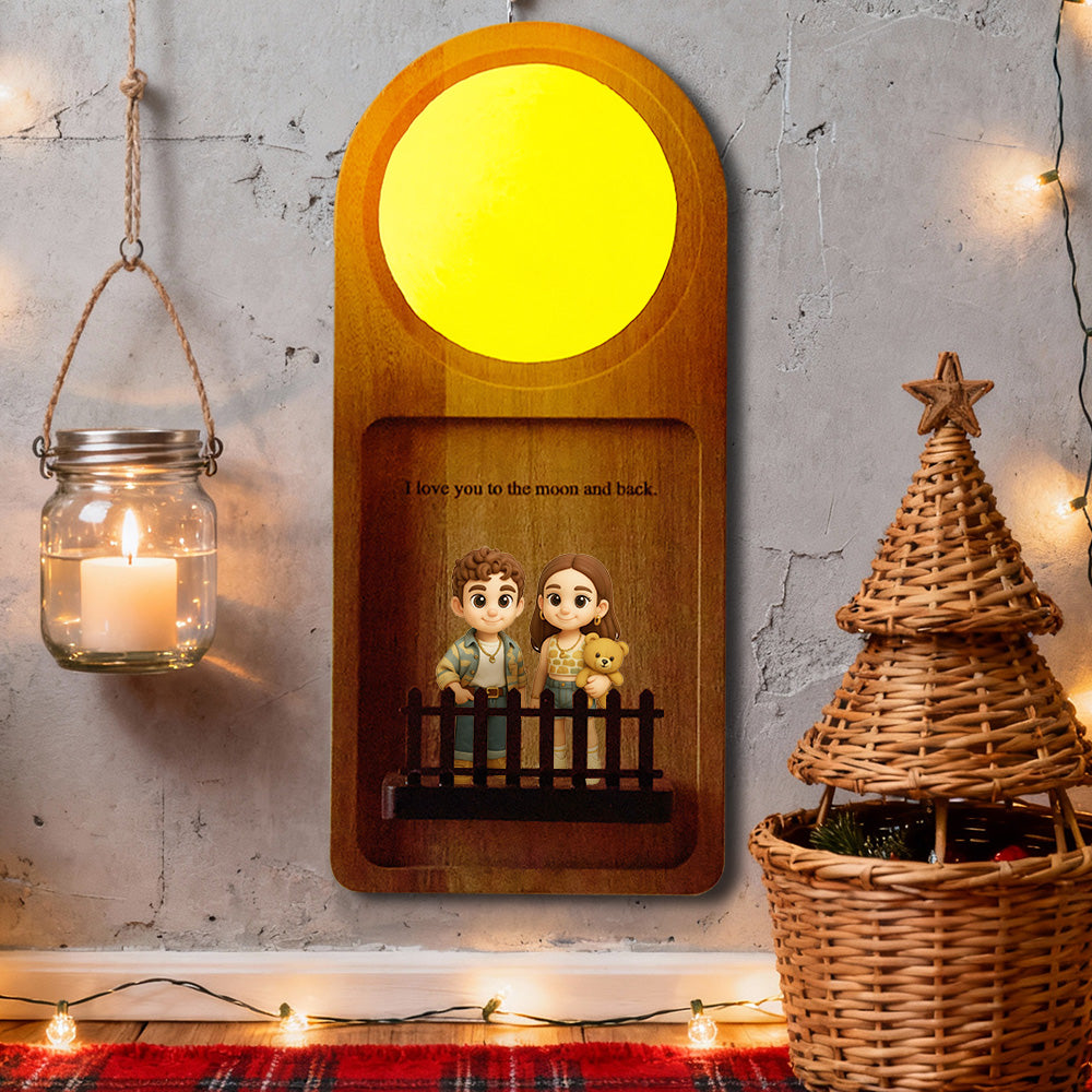 Personalized 3D Mini Doll Cartoon Wall Lamp Custom Figurine Night Light with Text, Perfect Gift for Couple or Family Holiday Home Decoration