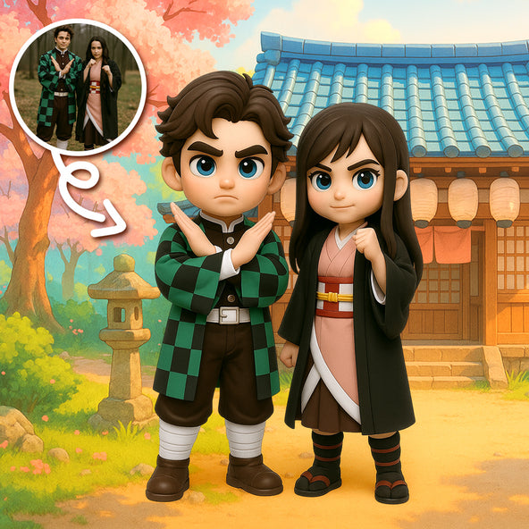 Turn Two Cosplay Characters into Custom 3D Chibi Anime Figures from Photo Personalized Mini Statues