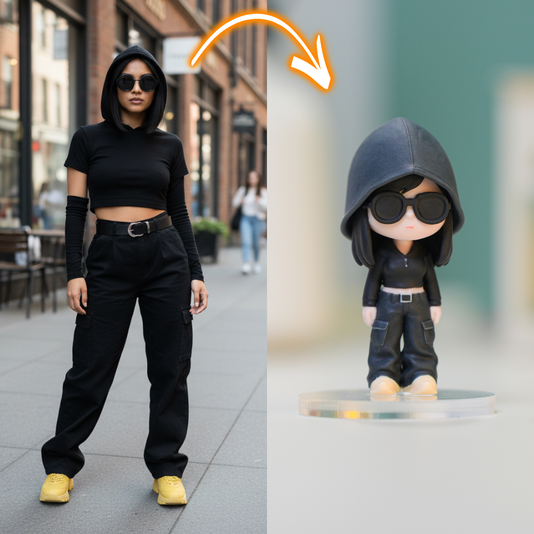 Custom Cool Girl 3D Action Figure - Turn Your Photo into a Trendy Mini Statue