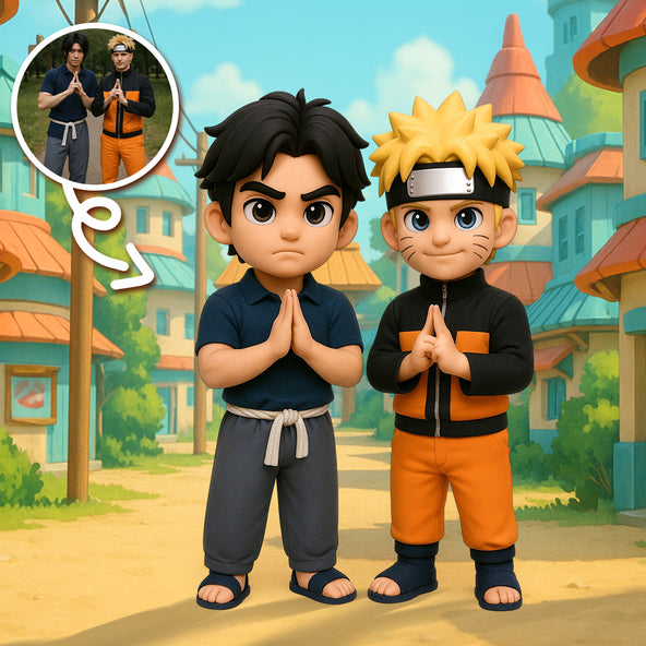 Two Cosplay Photos to Custom Chibi Anime Style Figurines Personalized 3D Cartoon Character Set