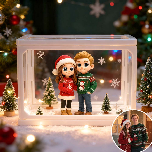 Custom 3D Couple Figure Glass Dollhouse Personalized Scene Display Case Unique Home Decor Anniversary Gift for Christmas