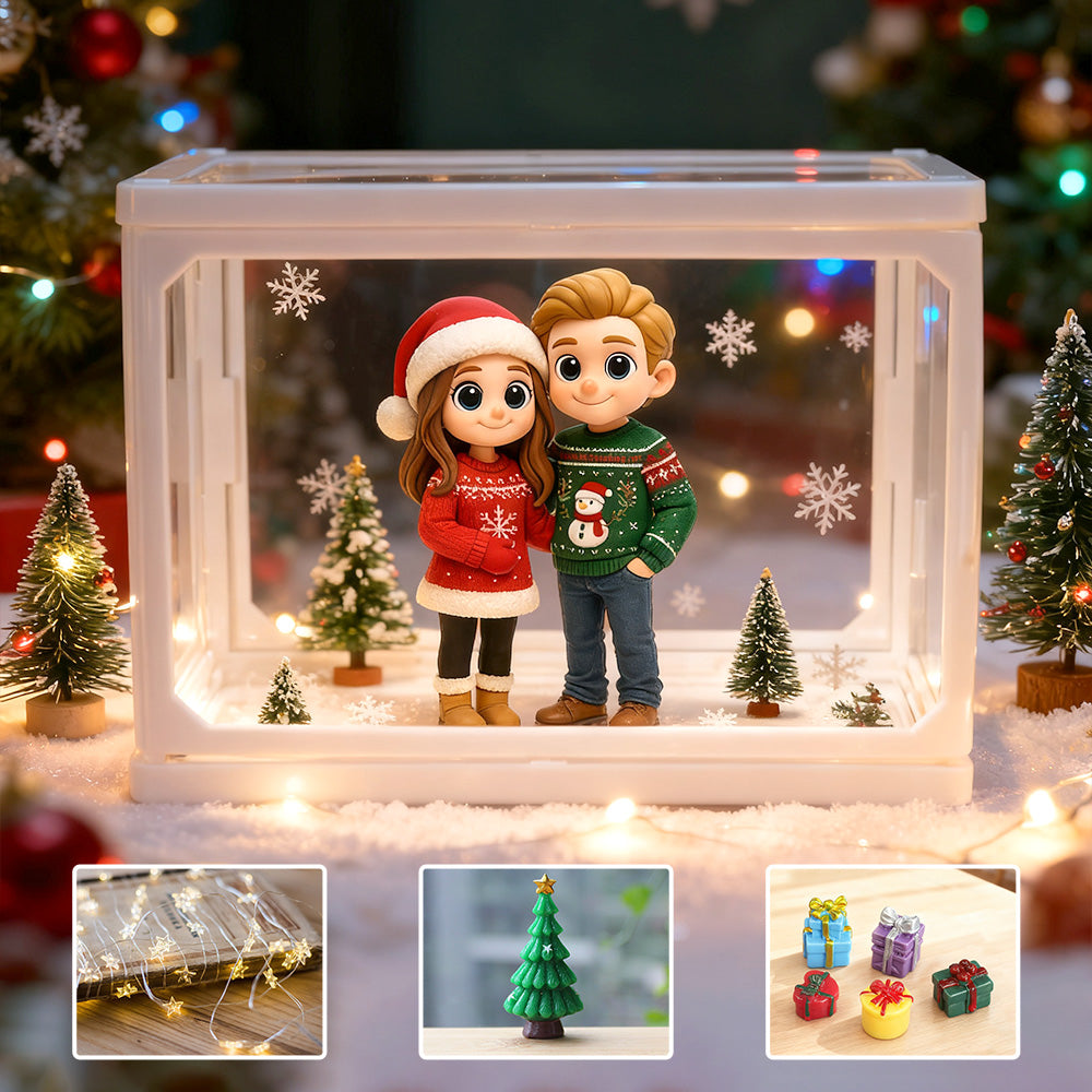 Custom 3D Couple Figure Glass Dollhouse Personalized Scene Display Case Unique Home Decor Anniversary Gift Christmas Style Holiday Gift Idea