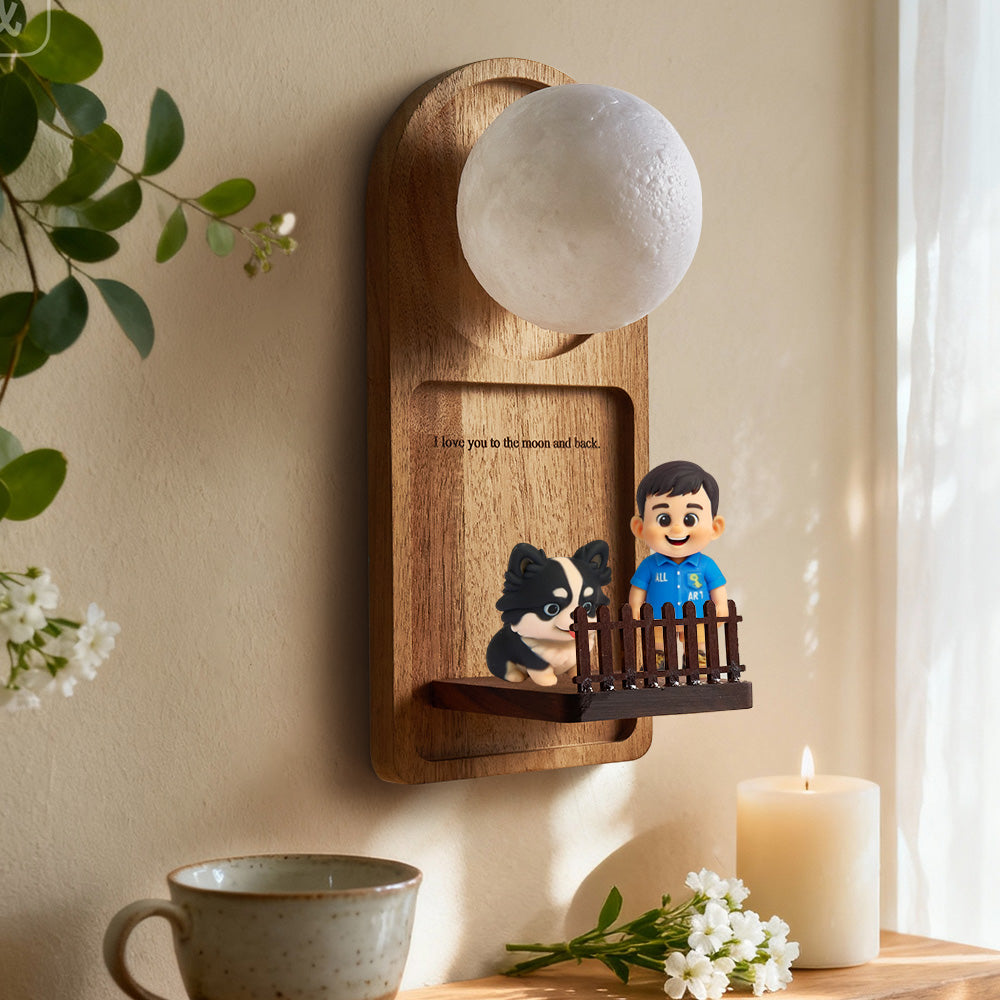 Personalized 3D Mini Doll Cartoon Wall Lamp Custom Figurine Night Light with Text, Perfect Gift for Couple or Family Holiday Home Decoration