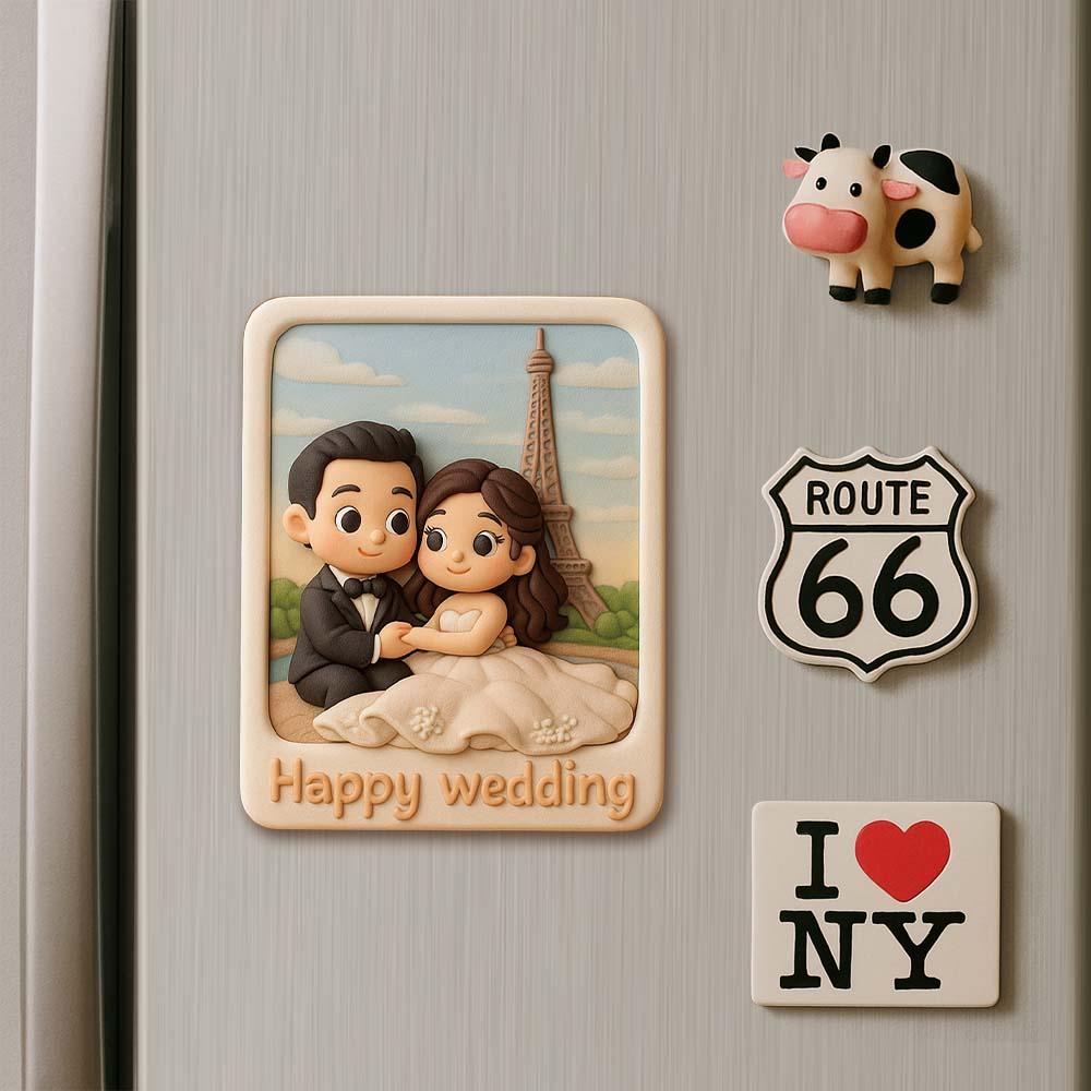 Romantic Custom 3D Fridge Magnet Couple Gift from Photo Personalized Magnetic Decoration for Anniversary