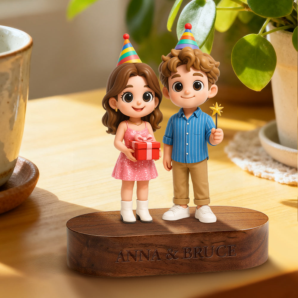 Custom 3D Figurine Engraved Wooden Base Custom Name Personalized Message Solid Wood Stand for Home Decor & Anniversary Keepsake Gift