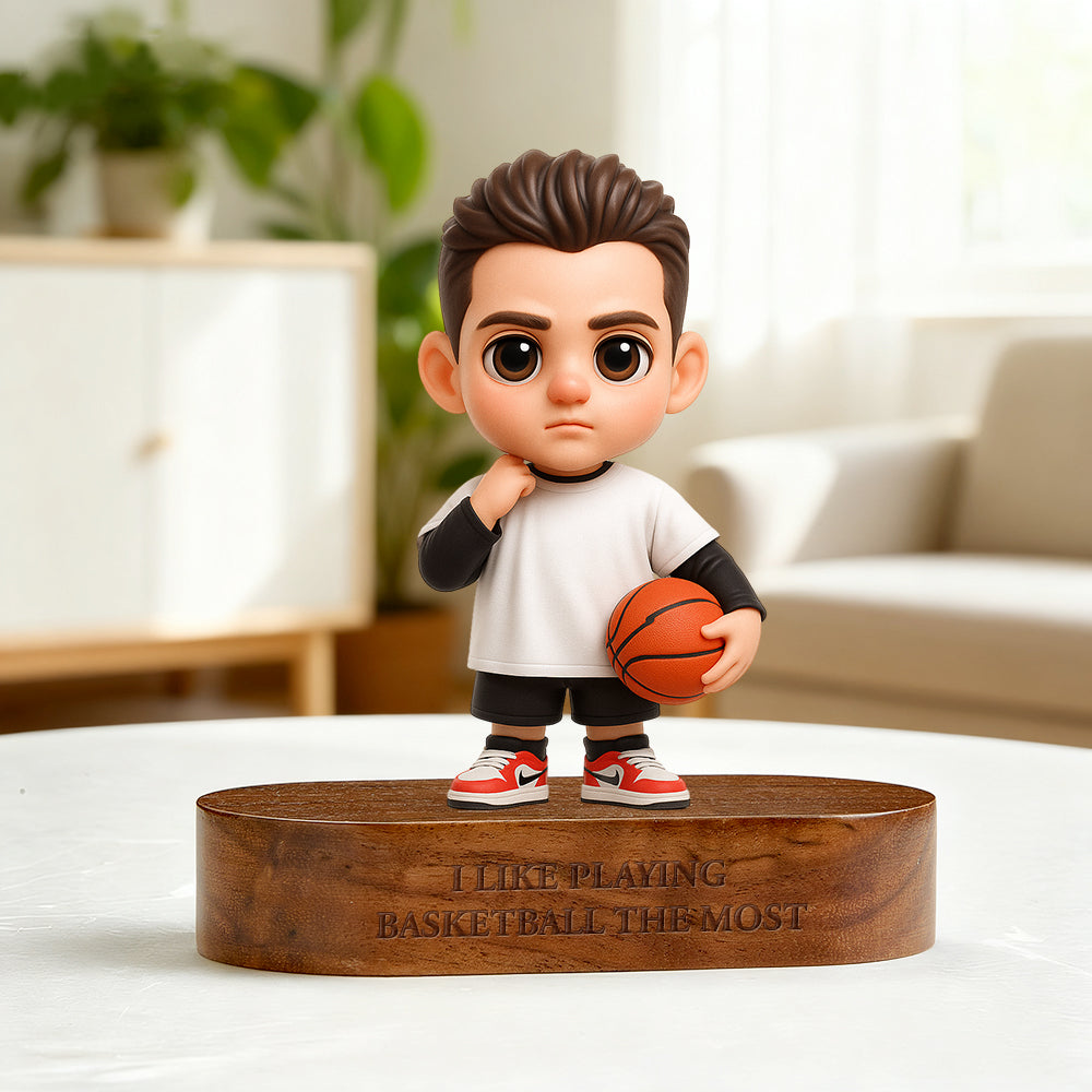 Custom 3D Figurine Engraved Wooden Base Custom Name Personalized Message Solid Wood Stand for Home Decor & Anniversary Keepsake Gift