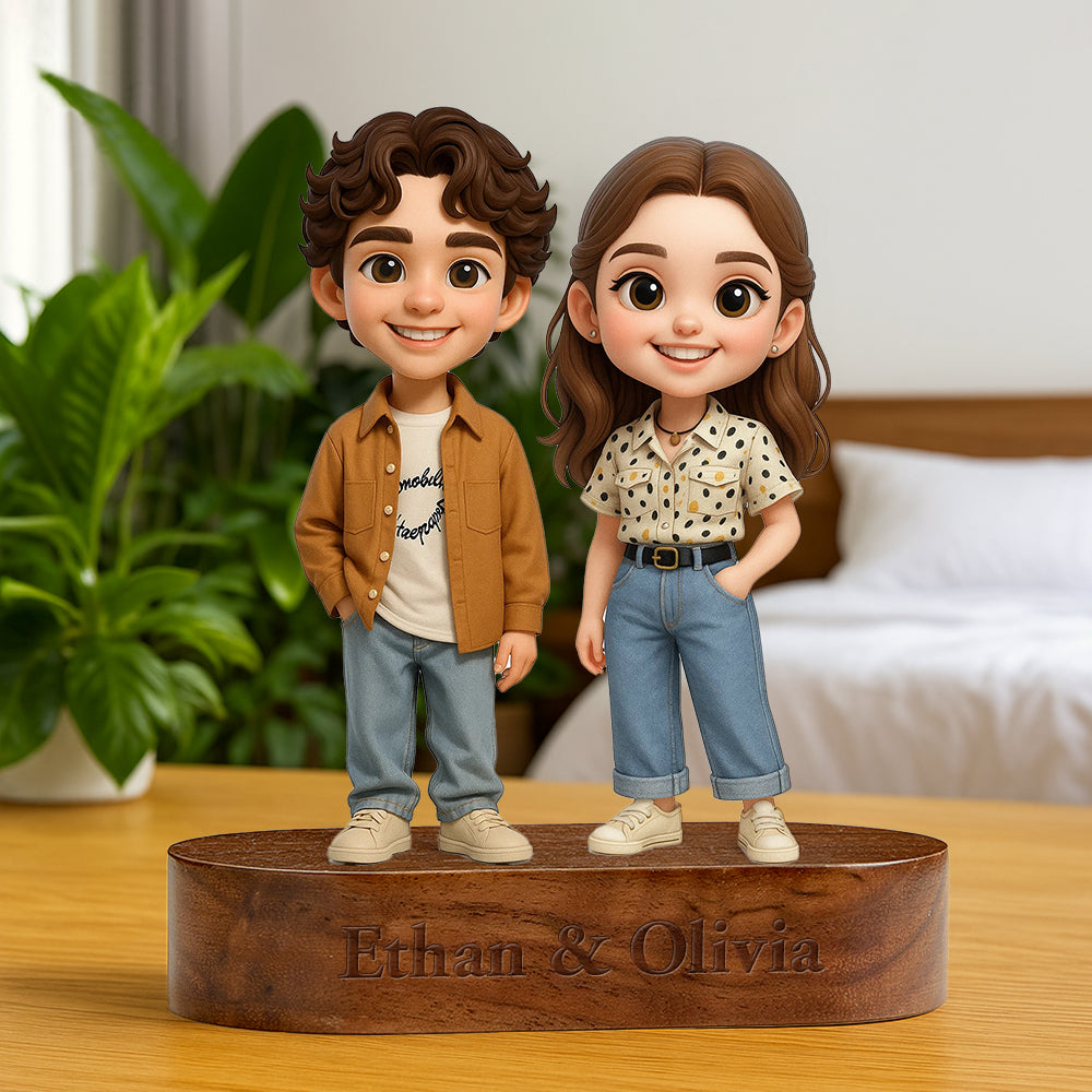 Custom 3D Figurine Engraved Wooden Base Custom Name Personalized Message Solid Wood Stand for Home Decor & Anniversary Keepsake Gift