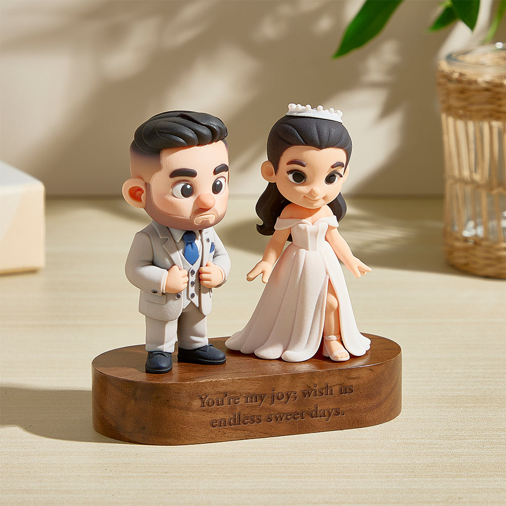 Custom 3D figurine with engraved wood base personalized gift