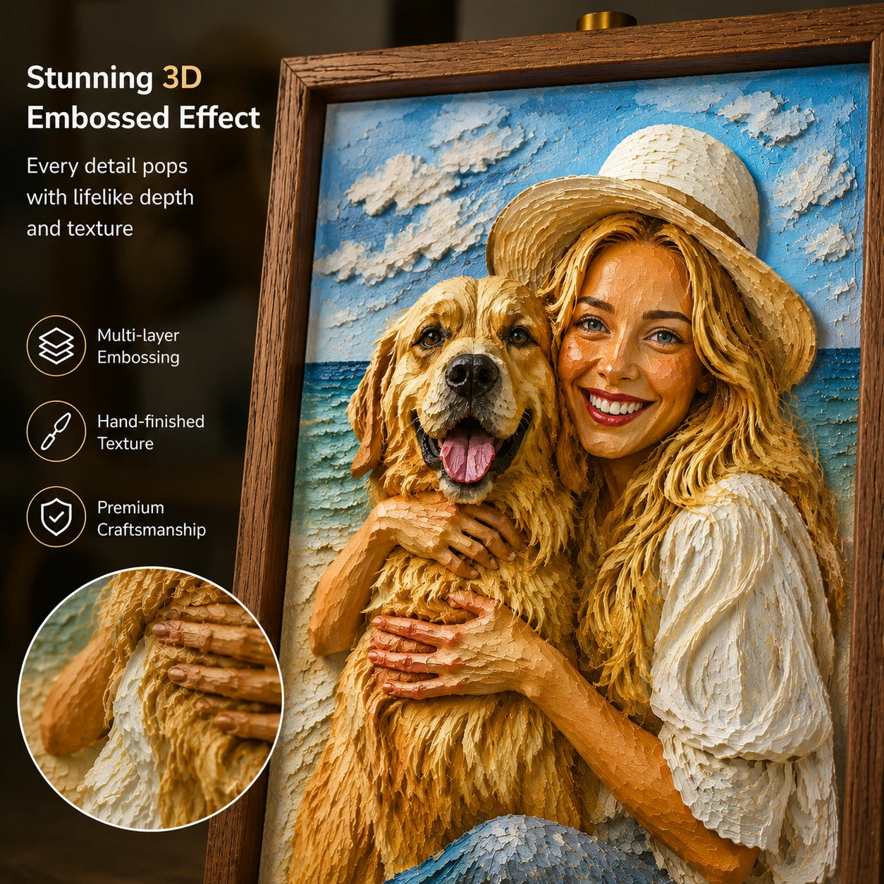 Custom 3D Embossed Relief Photo Frame - Oil Painting Lightbox Portrait