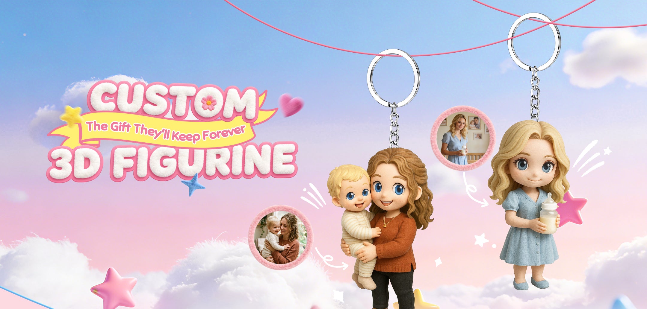 Miniature 3D portrait figurine keychain accessory on a stylish backpack