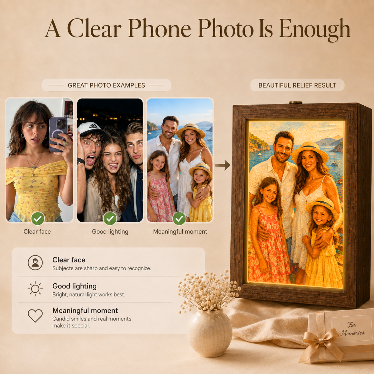 Custom 3D Embossed Relief Photo Frame - Oil Painting Lightbox Portrait