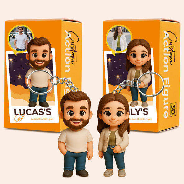Personalized Lovers 3D Mini Figure Keychain Unique Two Person Keepsake